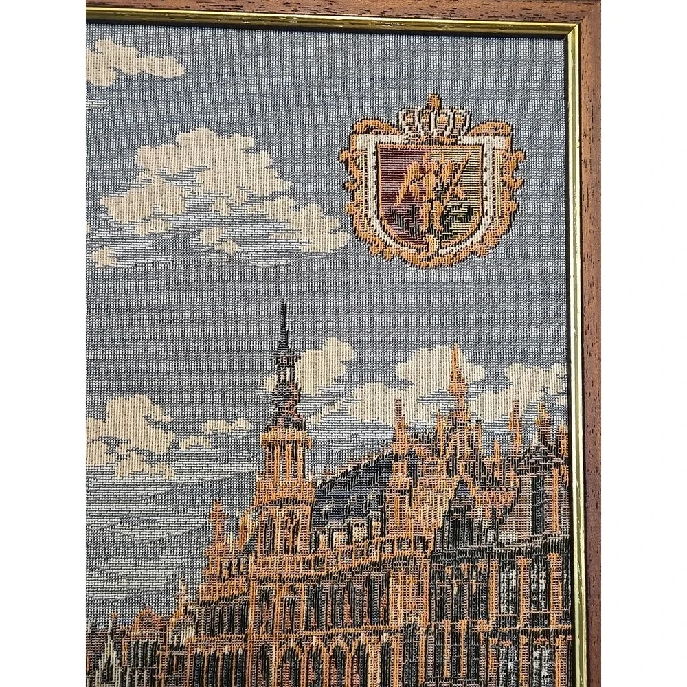 Grand Place in Brussels Framed Belgian Tapestry 20.5